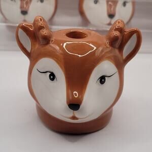 Ceramic Reindeer Taper Candle Holders Set of 4 NIB